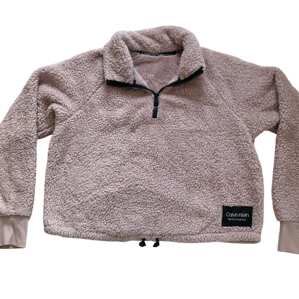 Calvin Klein Performance Sherpa Quarter Zip Pullover, Cinch Hem, Women's Medium
